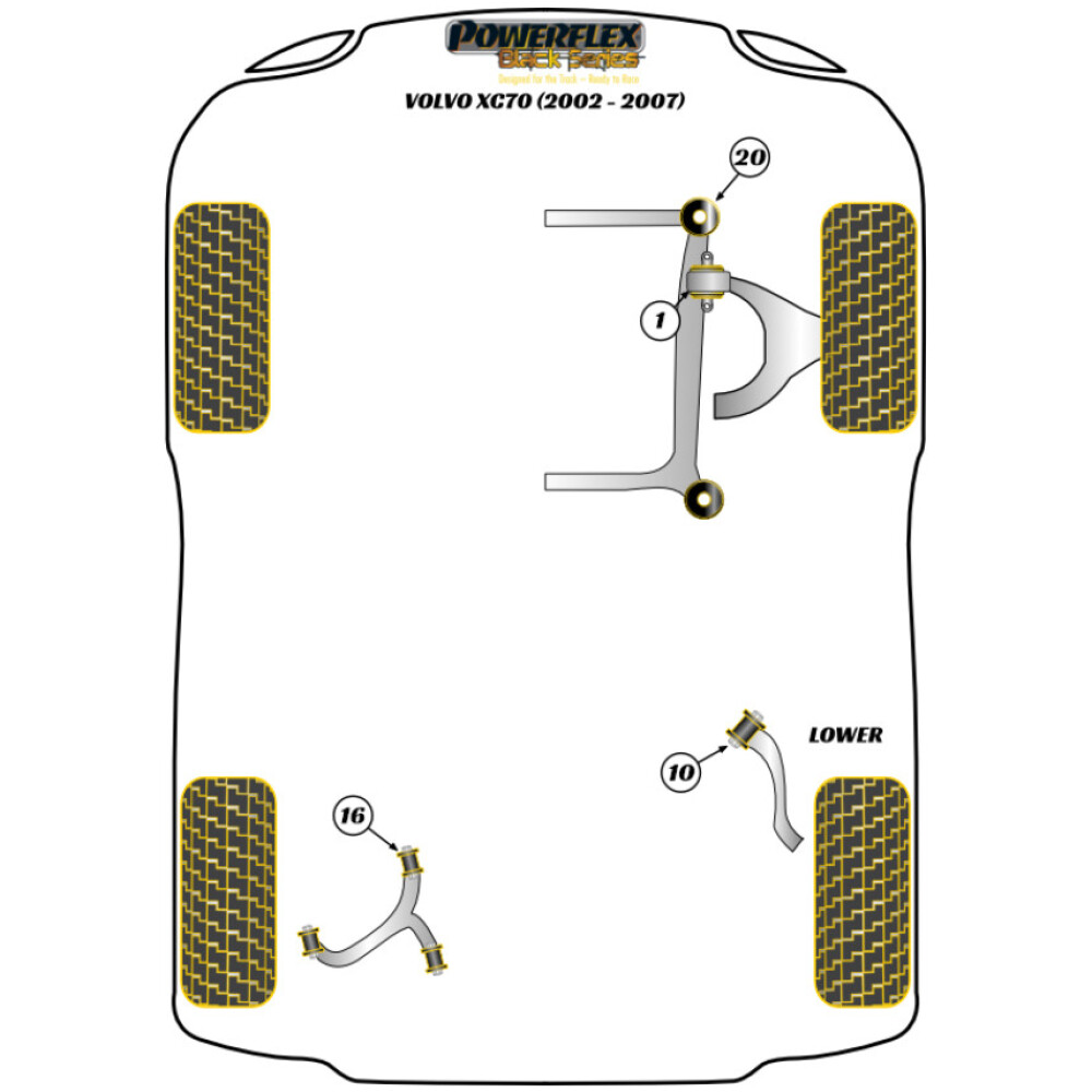 Powerflex Volvo XC70 P2 (2002 - 2007)    Boccola anteriore del braccio di controllo superiore posteriore Fig.16 (2) PFR88-610BLK - immagine 2