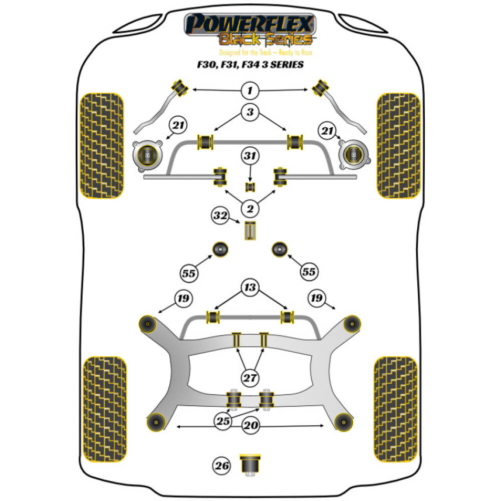 Powerflex BMW Serie 3  F3* Sedan / Touring / GT  Spessore di regolazione dell'altezza di guida (1) PFR5-427BLK - immagine 2