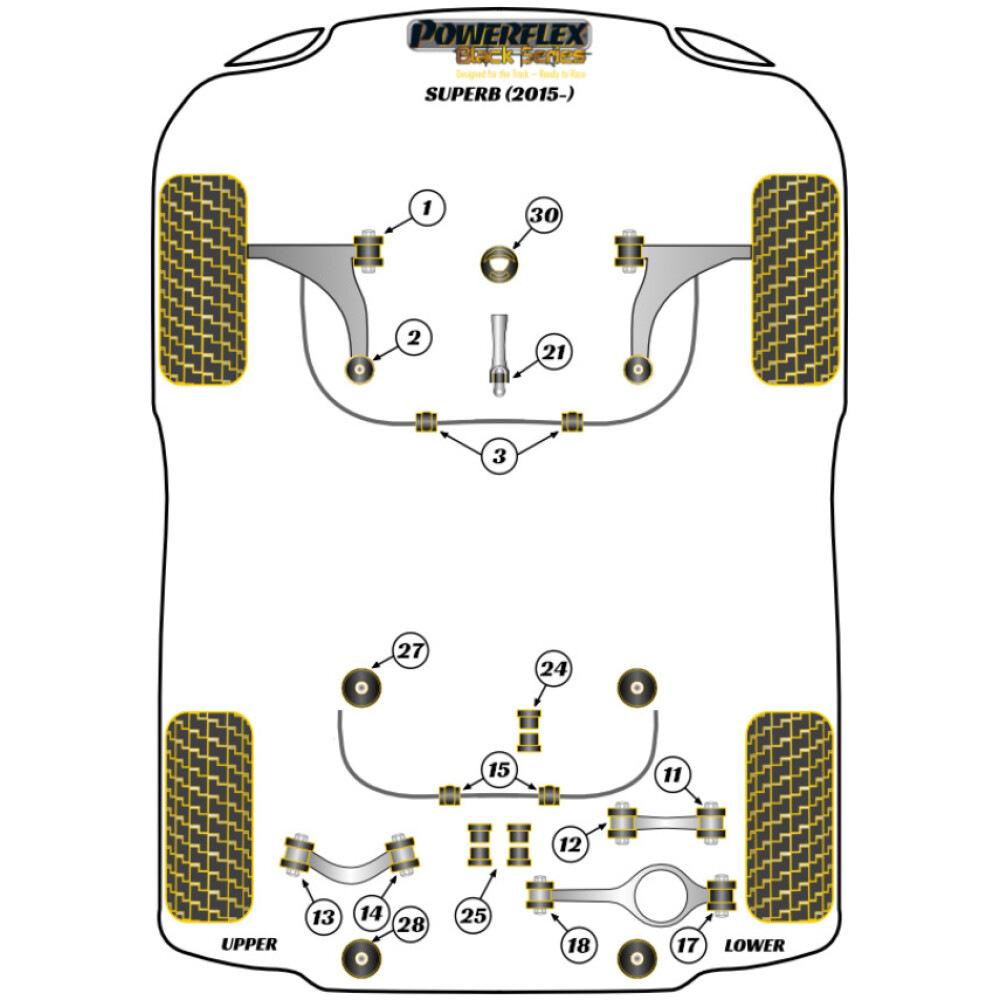 Powerflex Skoda  Superb B8 3V (2015 - 2024)   Boccola esterna del braccio oscillante superiore posteriore Fig.13 (2) PFR85-513BLK - immagine 2