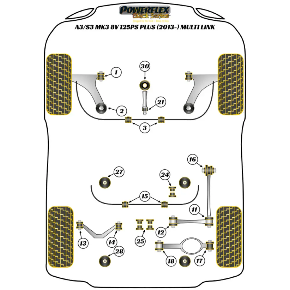 Powerflex Audi   A3 / S3 MK3 8V 125 CV plus (2013 - 2020) Multi Link  Boccola esterna del braccio oscillante superiore posteriore con campanatura regolabile Fig.13 (2) PFR85-513GBLK - immagine 2