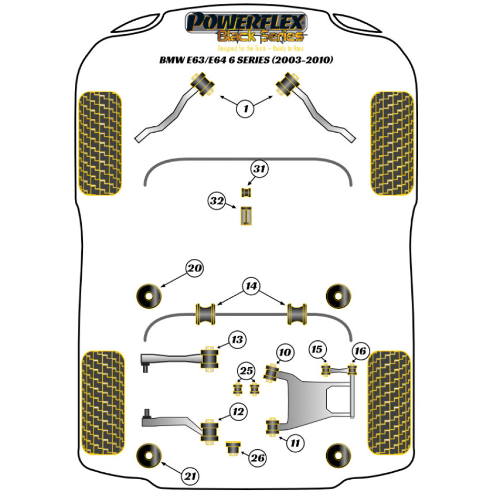 Powerflex BMW Serie 6 E63/E64 (2003 - 2010)   Boccola anteriore del braccio del cambio ovale Fig.31 (1) PFF5-4631BLK - immagine 2