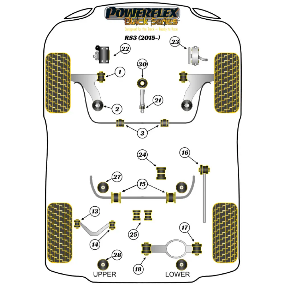 Powerflex Audi   RS3 MK3 8V (2015 - 2020)  Boccola di montaggio posteriore del telaio ausiliario posteriore Fig.28 (2) PFR85-828BLK - immagine 2