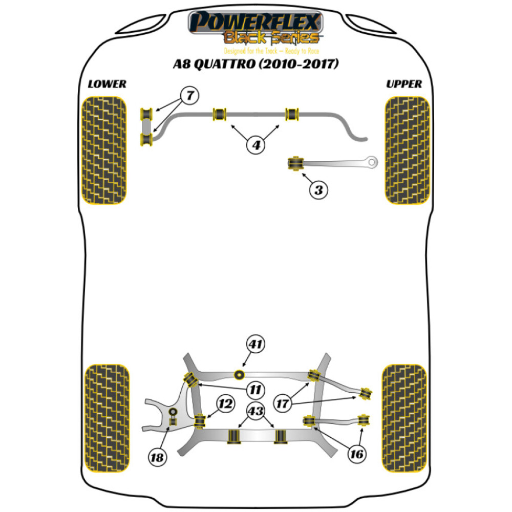 Powerflex Audi   A8 Quattro (2010 - 2017)  Boccola del braccio di controllo superiore anteriore - Regolazione campanatura Fig.3 (4) PFF3-203GBLK - immagine 2