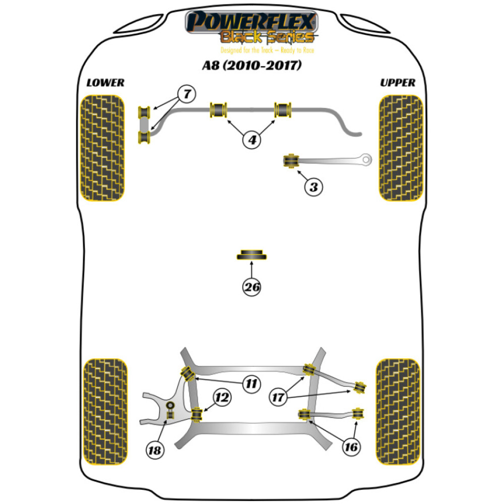 Powerflex Audi   S8 Quattro (2010 - 2017)  Boccola barra antirollio anteriore 31,5 mm Fig.4 (2) PFF3-204-31.5BLK - immagine 2