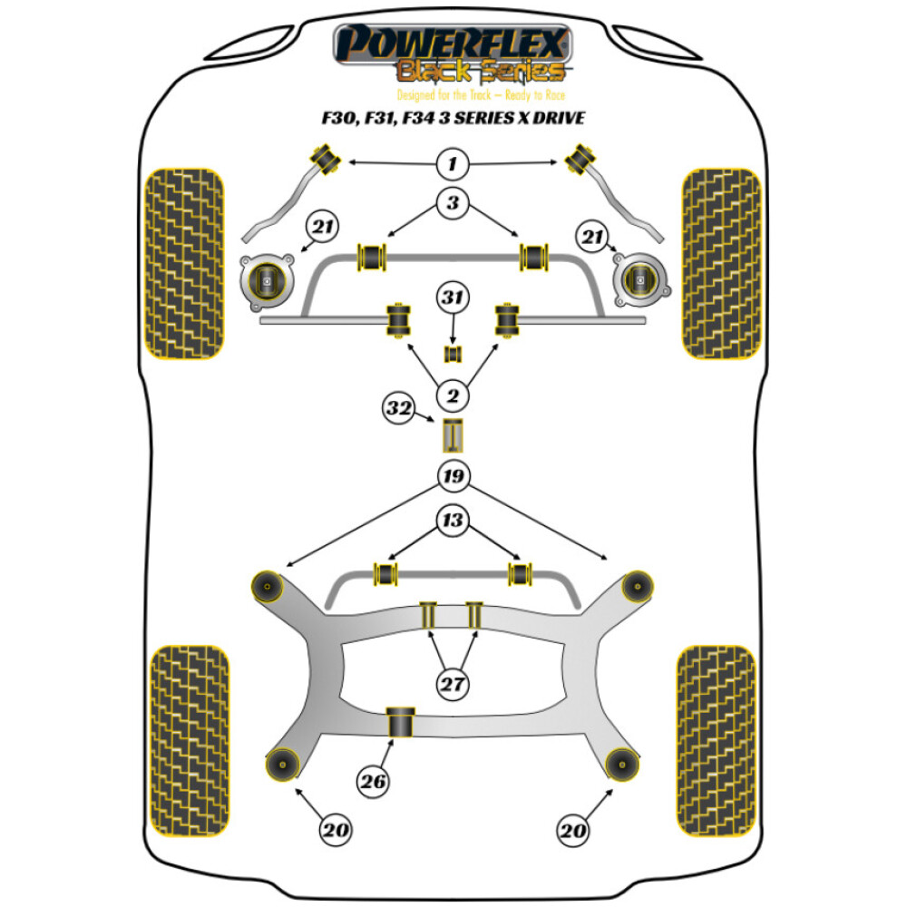 Powerflex BMW Serie 3  F3* Sedan / Touring xDrive  Braccio di controllo anteriore alla boccola del telaio Fig.2 (2) PFF5-4102BLK - immagine 2