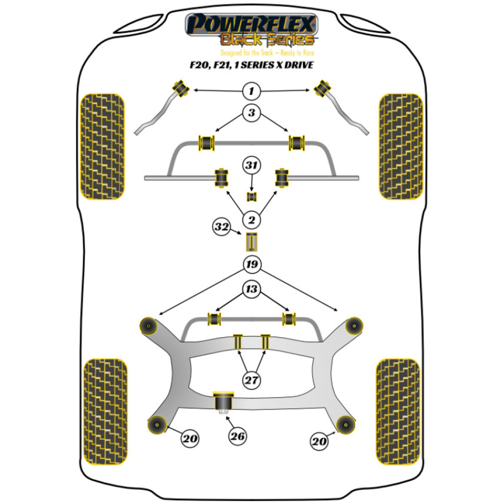 Powerflex BMW Serie 1 F20, F21 xDrive (2011 - 2019)   Boccola di montaggio anteriore del telaio ausiliario posteriore anti-squat (Track/Msport) Fig.19 (2) PFR5-1220BLK - immagine 2