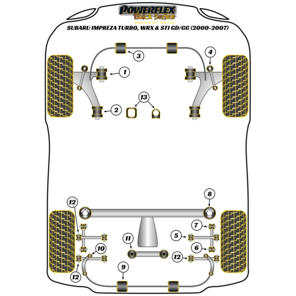 Powerflex Subaru  Impreza Turbo incl. WRX & STi GD,GG (2000 - 2007)   Barra antirollio posteriore al telaio Boccola 19mm Fig.9 (2) PFR69-305-19BLK - immagine 2