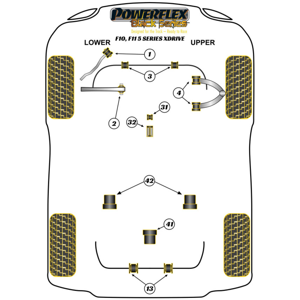 Powerflex BMW Serie 5  F10 Saloon / F11 Touring xDrive (2010-2017)  Braccio del raggio anteriore alla boccola del telaio, offset del caster Fig.1 (2) PFF5-6101GBLK - immagine 2