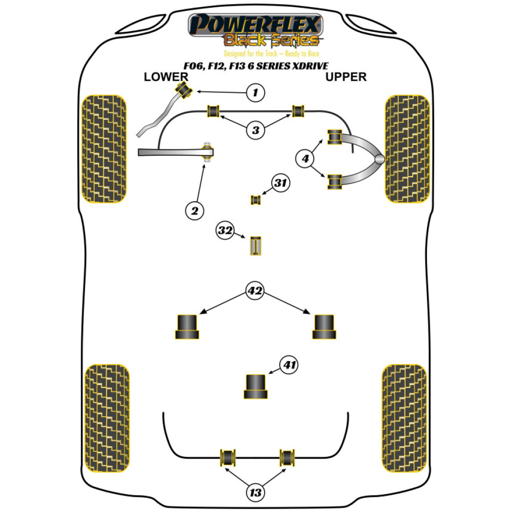 Powerflex BMW Serie 6  F06 Sedan / F12 Convertible / F13 Coupe xDrive (2011-2018)  Boccola di montaggio anteriore del differenziale posteriore Fig.42 (2) PFR5-6032BLK - immagine 2
