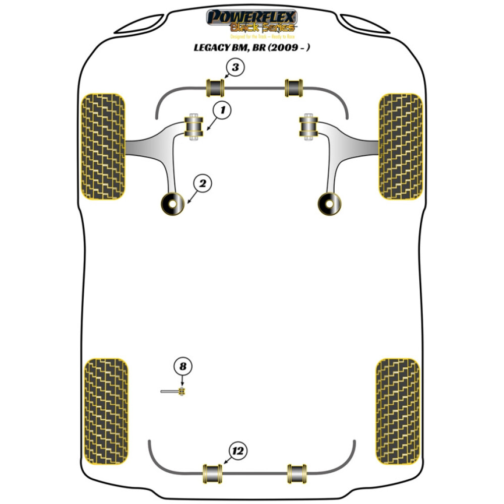 Powerflex Subaru  Legacy BM, BR (2009 - 2014)   Braccio oscillante anteriore Boccola posteriore Anti-sollevamento e caster regolabile Fig.2 (2) PFF69-902GBLK - immagine 2