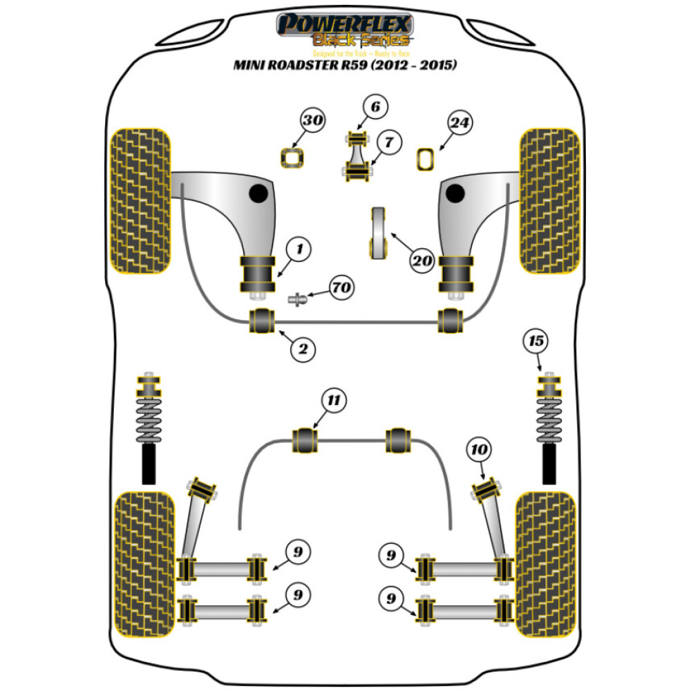Powerflex Mini R59 Roadster (2012 - 2015)    Inserto supporto motore superiore (cingolo) Fig.24 (1) PFF5-224BLK - immagine 2