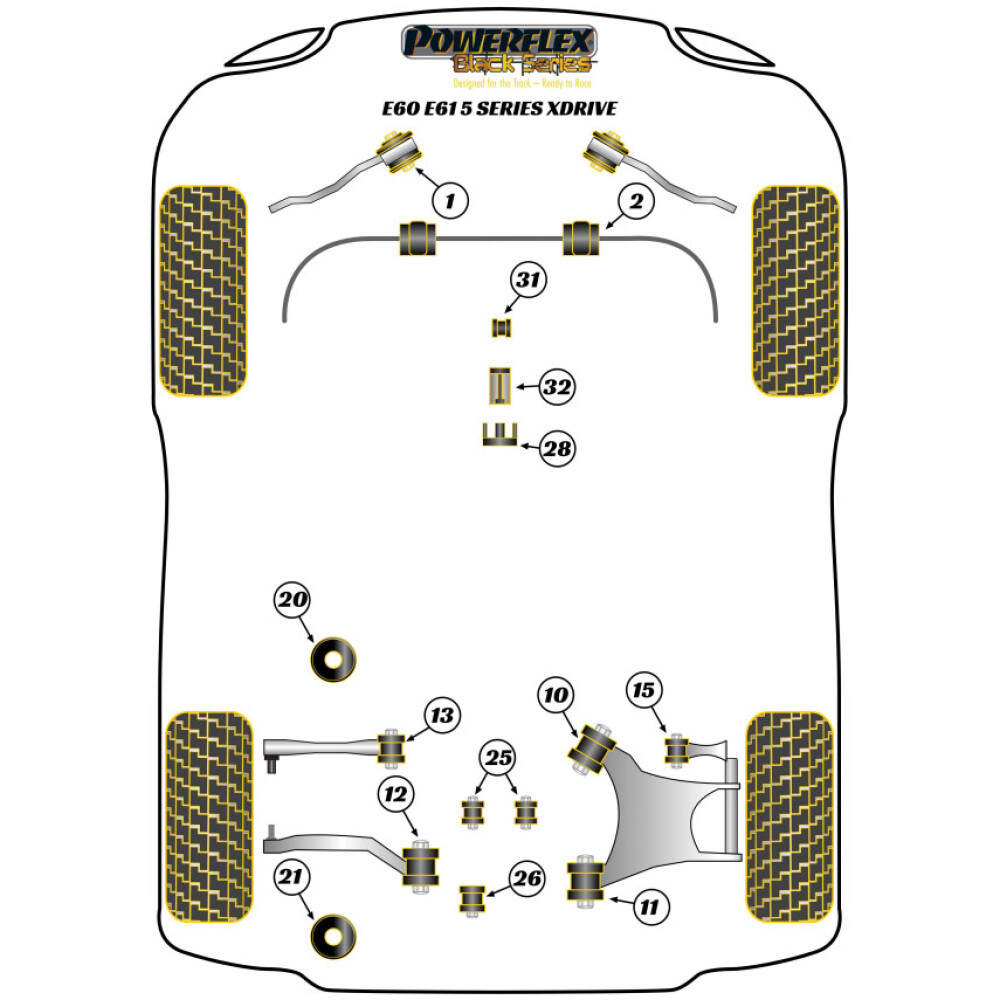 Powerflex BMW Serie 5  E60/E61 xDrive  Boccola posteriore del braccio del cambio Fig.32 (1) PFF5-4632BLK - immagine 2