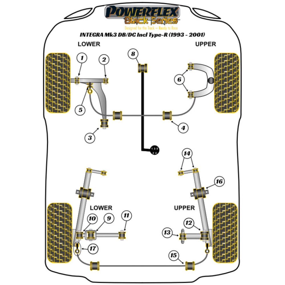 Powerflex Honda  Integra Mk3 DB/DC2 incl. Type-R (1993-2001)   Boccola interna del braccio superiore posteriore Fig.13 (2) PFR42-613BLK - immagine 2