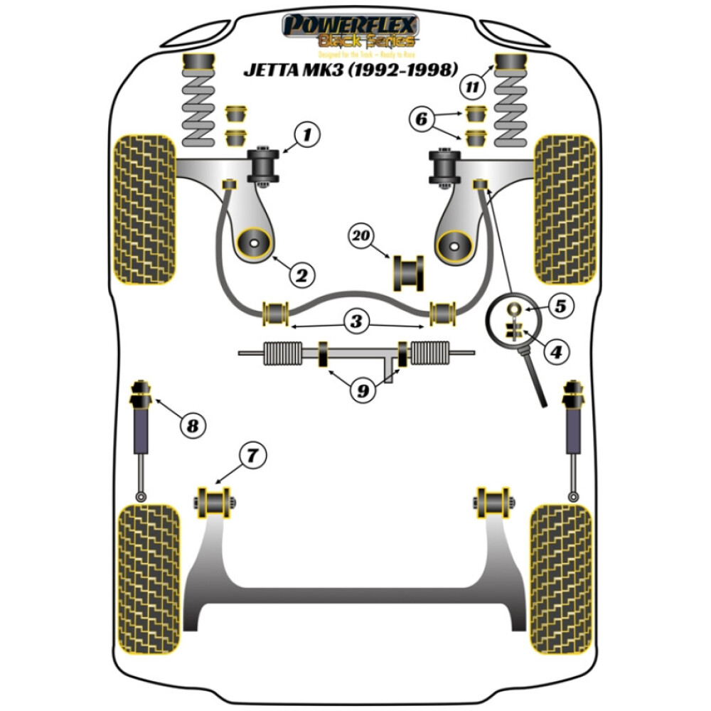 Powerflex Volkswagen  Jetta MK3 A3 (1992 - 1998)   Boccola di montaggio della traversa anteriore Fig.6 (4) PFF85-250BLK - immagine 2