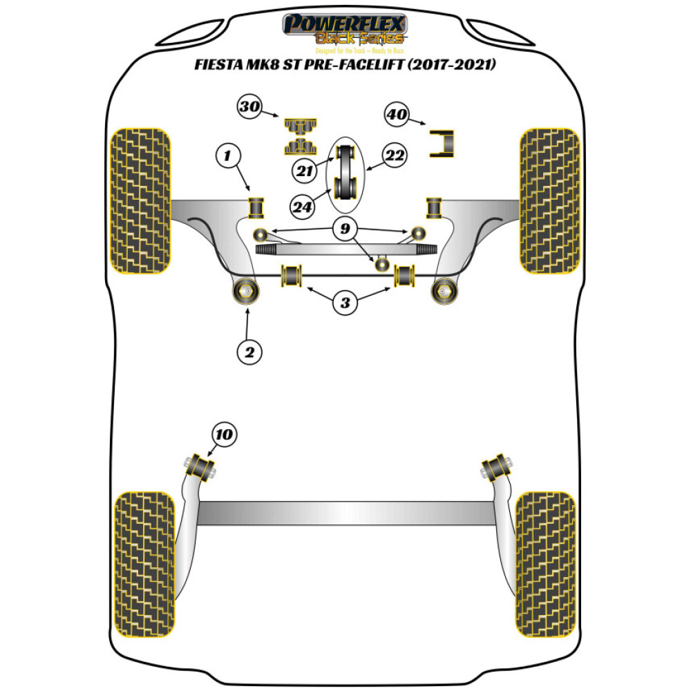 Powerflex Ford   Fiesta MK8 ST 200 (2017 - in poi)  Boccola piccola del supporto di coppia inferiore Fig.21 (1) PFF19-2221BLK - immagine 2