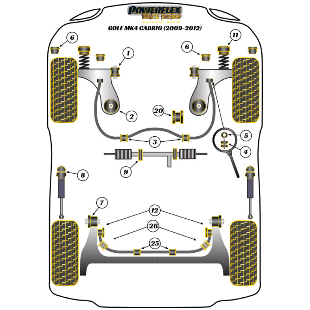 Powerflex Volkswagen   Golf MK4 Cabrio (1997-2004)  Boccola di montaggio superiore dell'ammortizzatore posteriore Fig.8 (2) PFR85-240BLK - immagine 2