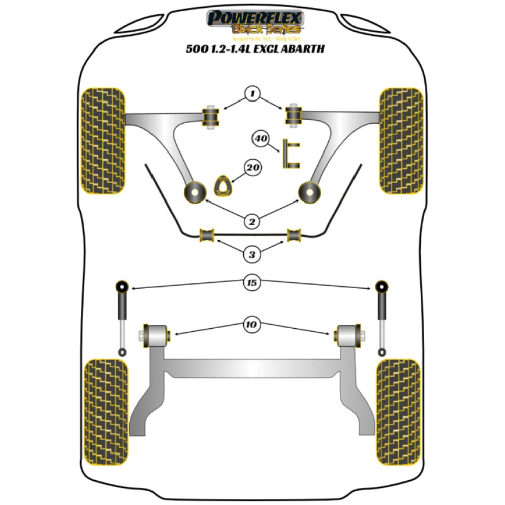 Powerflex Fiat  500 1.2-1.4L escl. Abarth (2007 in poi)   Inserto supporto motore superiore Fig.40 (1) PFF16-540BLK - immagine 2
