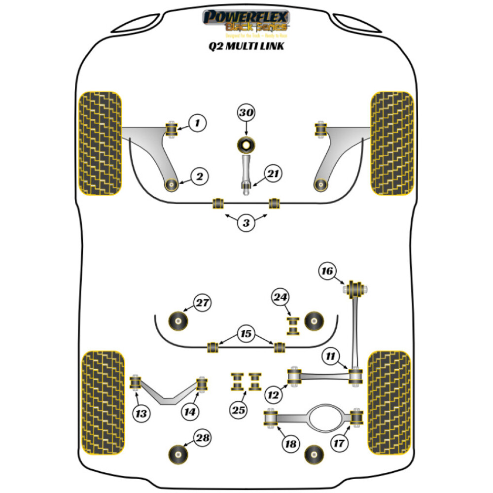 Powerflex Audi  Q2 4WD Quattro MULTI LINK   Boccola piccola del supporto di coppia inferiore Fig.21 (1) PFF3-1321BLK - immagine 2