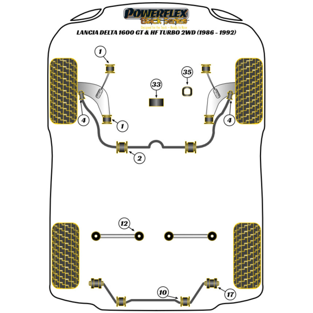 Powerflex Lancia Delta 1600 GT & HF Turbo 2WD (1986-1992)    Boccola di montaggio della cremagliera dello sterzo (destra) Fig.33 (1) PFF30-333BLK - immagine 2