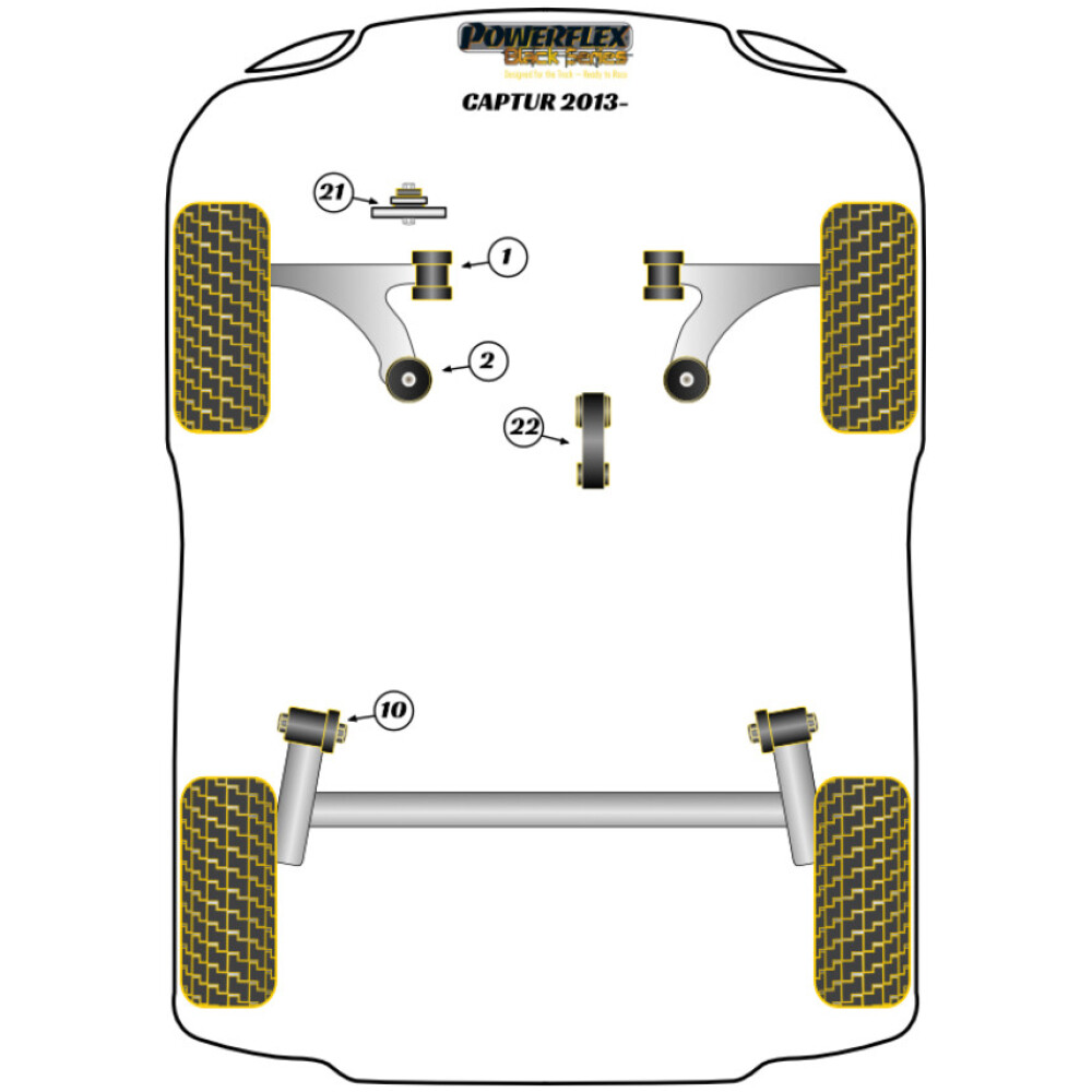 Powerflex Renault Captur (2013 - in poi)    Supporto di coppia inferiore, uso su pista Fig.22 (1) PFF60-1422BLK - immagine 2