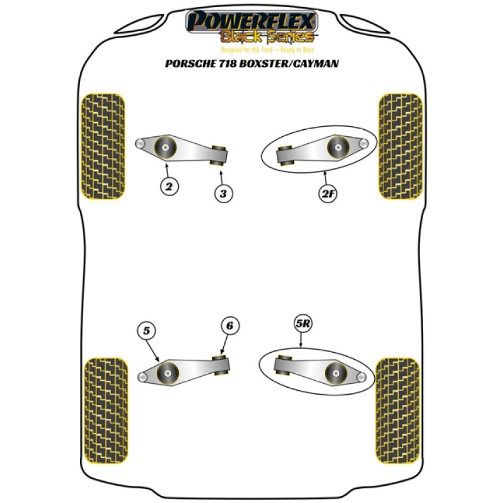 Powerflex Porsche 982 (718) Boxster/Cayman (2016 in poi)    Boccola esterna del braccio di controllo della carreggiata anteriore, caster regolabile Fig.2 (2) PFF57-802BLK - immagine 2