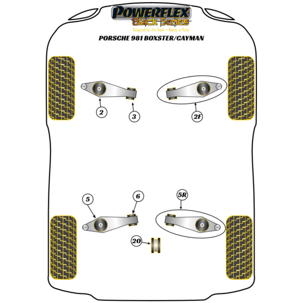 Powerflex Porsche 981 Boxster/Cayman (2012 - 2016)    Boccola supporto motore anteriore Fig.20 (1) PFR57-820BLK - immagine 2