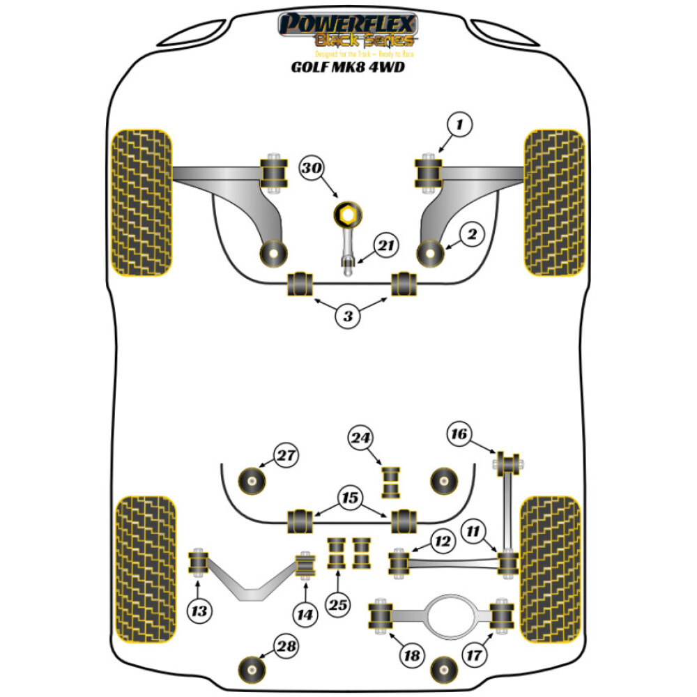Powerflex Volkswagen   Golf R MK8 4WD (2020 -)  Boccola esterna del braccio oscillante superiore posteriore con campanatura regolabile Fig.13 (2) PFR85-513GBLK - immagine 2