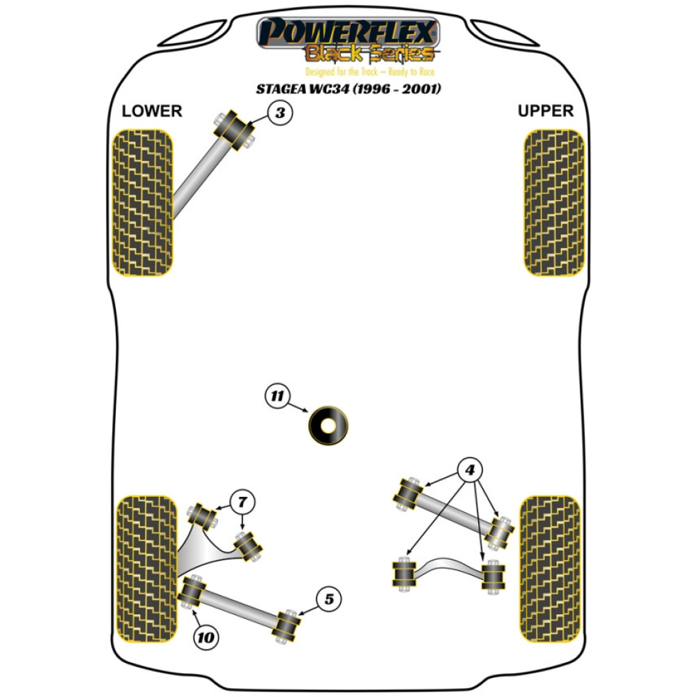 Powerflex Nissan Stagea WC34 (1996 - 2001)    Boccola esterna del collegamento della convergenza posteriore Fig.10 (2) PFR46-208BLK - immagine 2