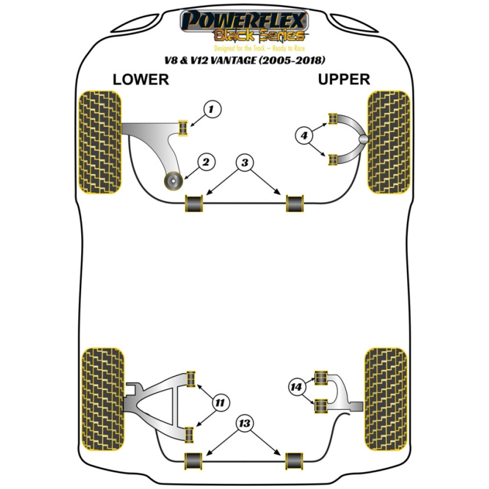 Powerflex Aston Martin V8 & V12 Vantage (2005-2018)    Boccola posteriore del braccio oscillante inferiore anteriore Fig.2 (2) PFF2-102BLK - immagine 2