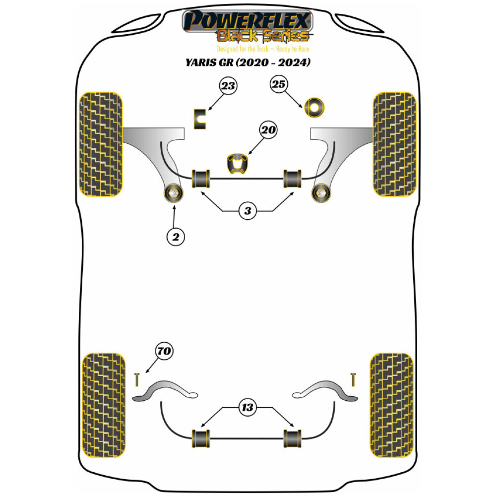 Powerflex Toyota GR Yaris (2020-2024)    Boccola posteriore del braccio oscillante anteriore, regolazione anti-sollevamento e caster Fig.2 (2) PFF76-902GBLK - immagine 2