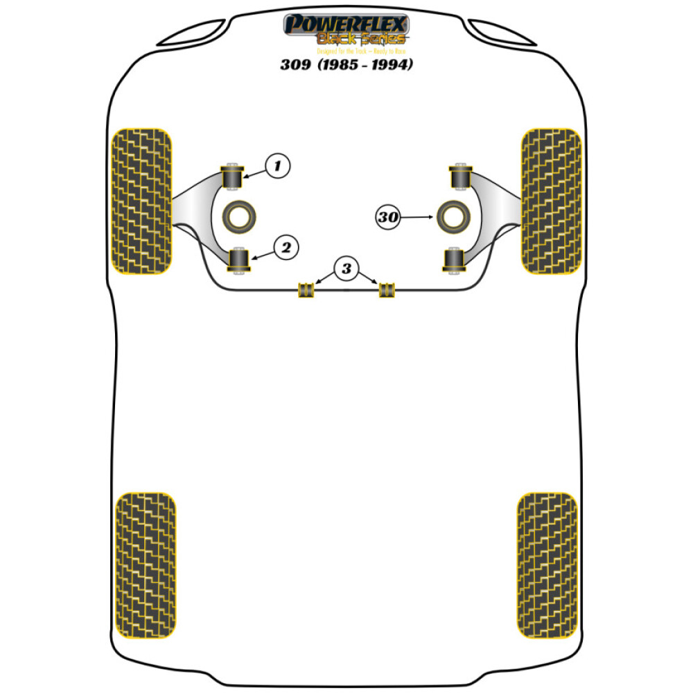 Powerflex Peugeot 309 incl. GTI (1985-1994)    Boccola di montaggio superiore del montante anteriore Fig.30 (2) PFF50-230BLK - immagine 2