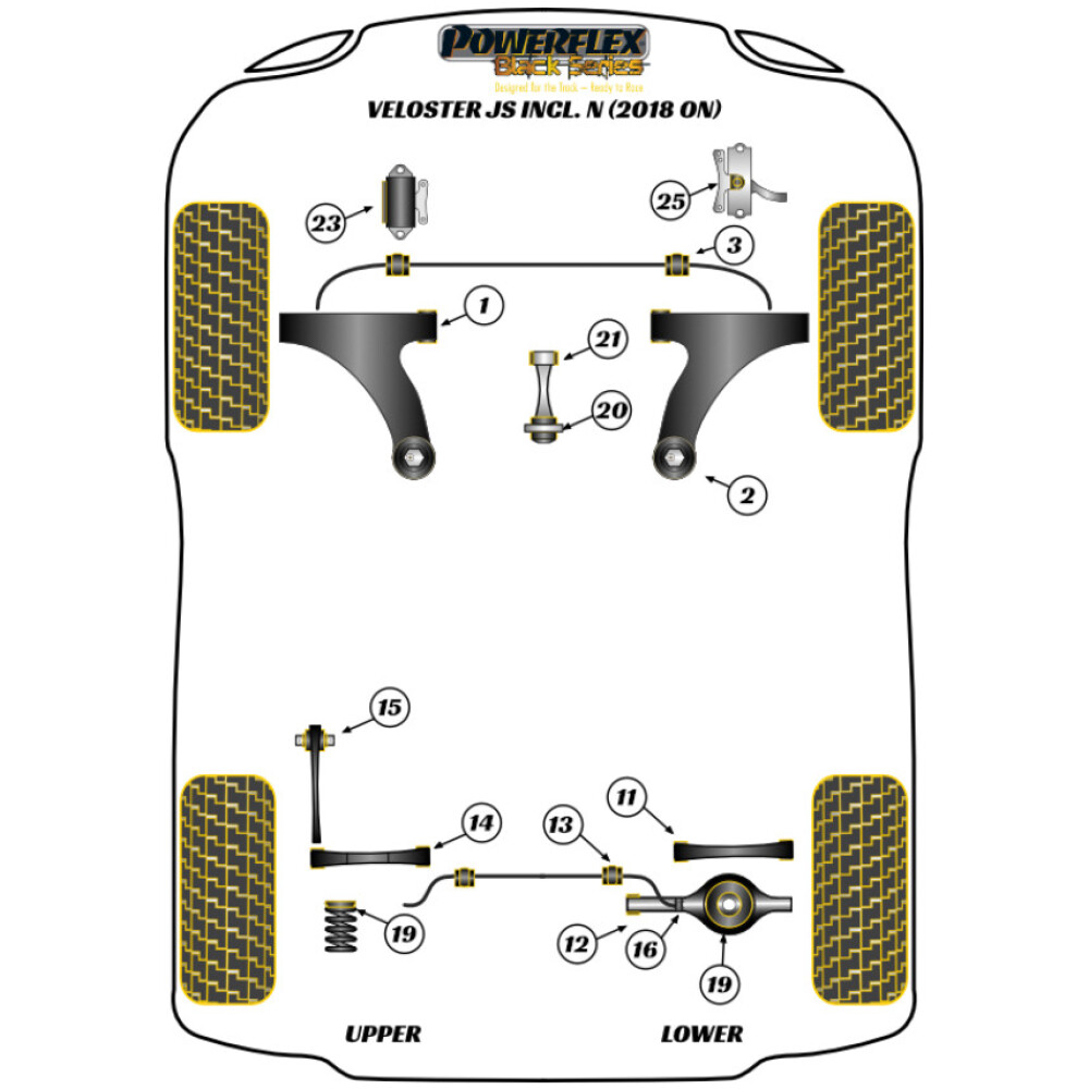 Powerflex Hyundai  Veloster JS incl. N (2018 in poi)   Tamponi isolanti a molla posteriori superiori e inferiori Fig.19 (2) PFR26-119BLK - immagine 2