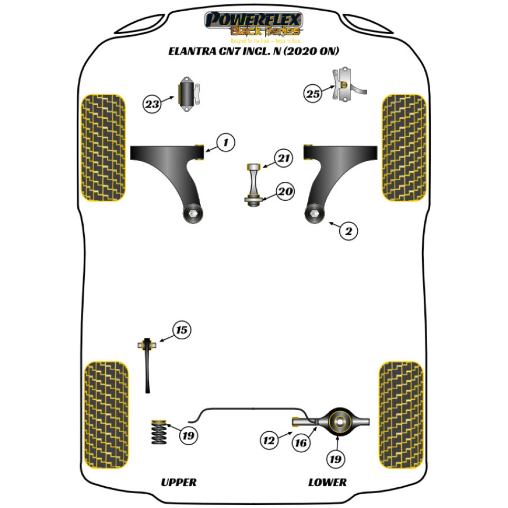 Powerflex Hyundai  Elantra AE/CN7 incl. N (2020 in poi)   Tamponi isolanti a molla posteriori superiori e inferiori Fig.19 (2) PFR26-219BLK - immagine 2