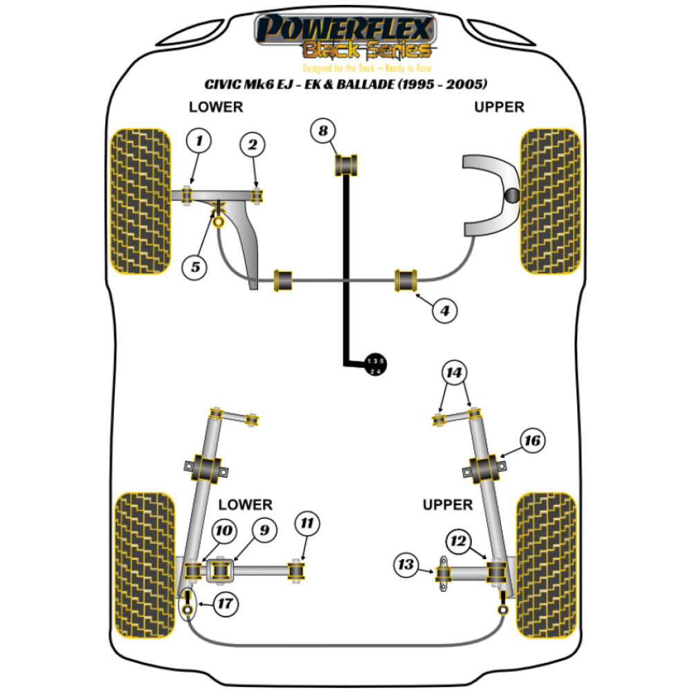 Powerflex Honda  Civic Mk6 EJ-EK & Ballade (1995-2005)   Collegamento del cambio al supporto del cambio Fig.8 (1) PFF25-108BLK - immagine 2