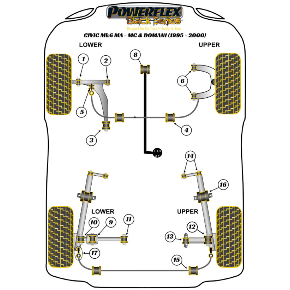 Powerflex Honda  Civic Mk6 MA-MC incl. Aerodeck & Domani (1995-2005)   Boccola del braccio superiore anteriore Fig.6 (4) PFF25-106BLK - immagine 2