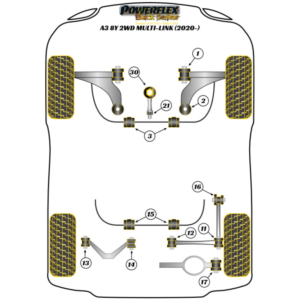 Powerflex Audi   A3 MK4 8Y FWD (2020 in poi) Multi-Link  Boccola piccola del supporto di coppia inferiore Fig.21 (1) PFF3-1324BLK - immagine 2