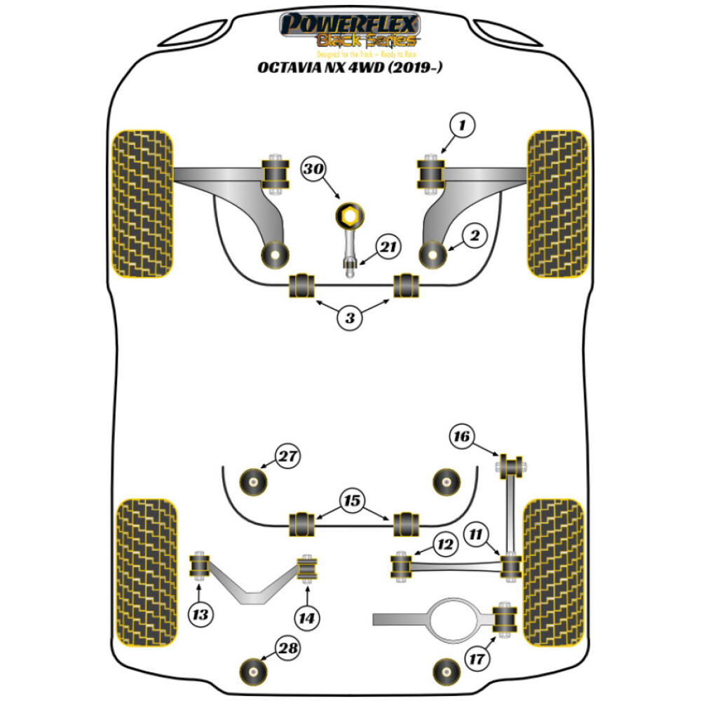 Powerflex Skoda   Octavia NX 4WD  Inserto supporto motore inferiore (grande) Fig.30 (1) PFF85-830BLK - immagine 2