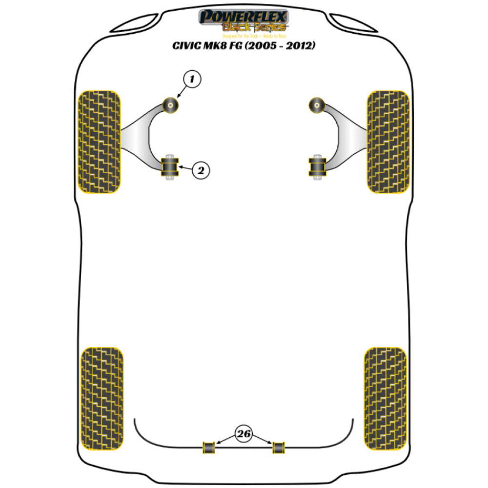 Powerflex Honda  Civic Mk8 Coupe FG (2005 - 2012)   Boccola anteriore del braccio inferiore anteriore Fig.1 (2) PFF25-301BLK - immagine 2
