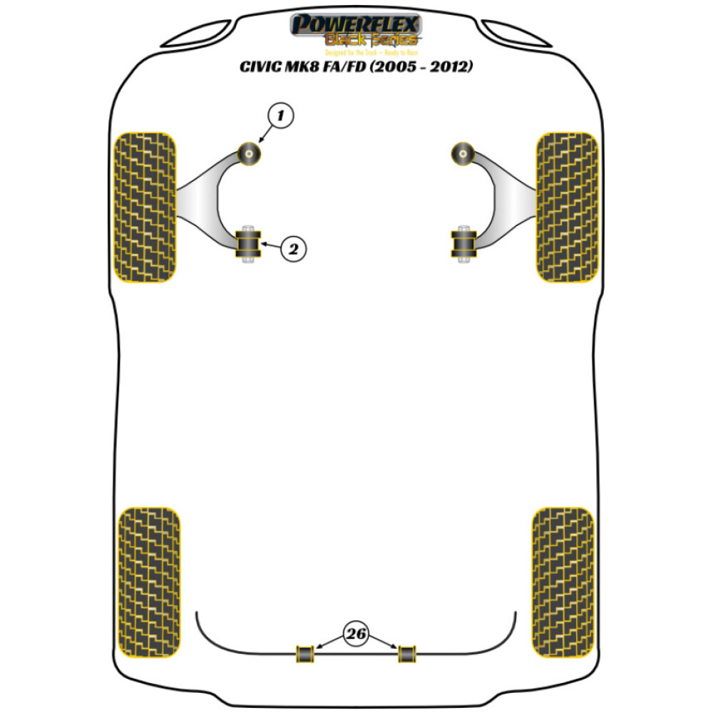 Powerflex Honda  Civic Mk8 FA/FD Sedan (2005 - 2012)   Boccola posteriore del braccio inferiore anteriore Fig.2 (2) PFF25-302BLK - immagine 2