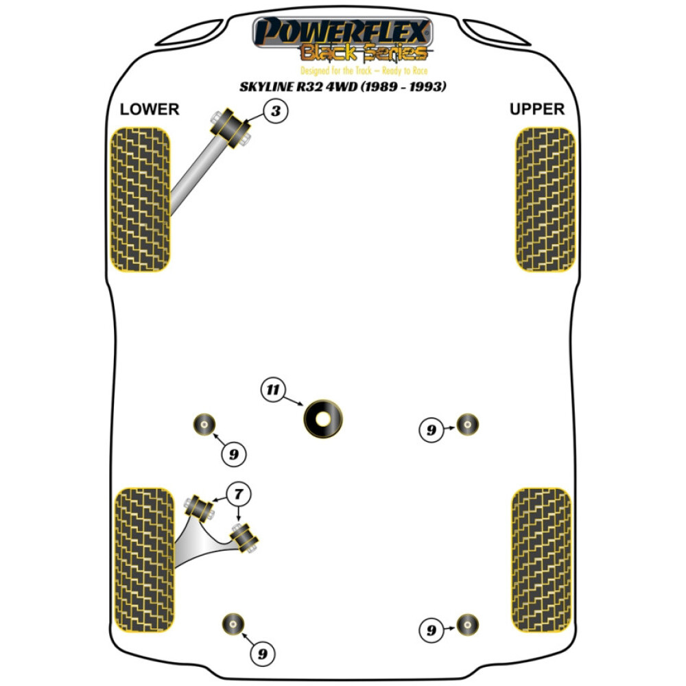 Powerflex Nissan Skyline R32 4WD Incl. GT-R & GTS-4 (1989 - 1993)   Boccola di montaggio del telaio ausiliario posteriore Fig.9 (4) PFR46-212BLK - immagine 2