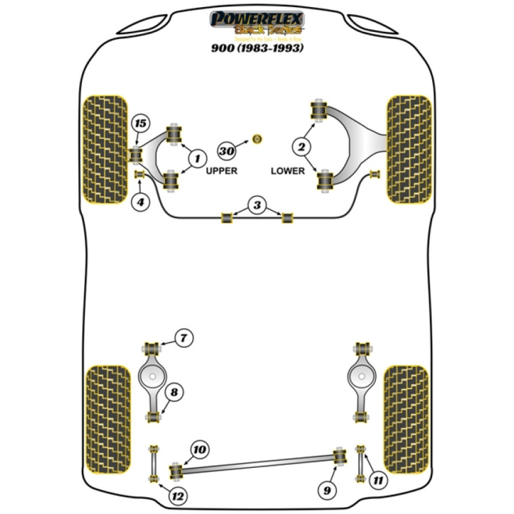 Powerflex Saab 900 (1983-1993)    Boccola barra di collegamento posteriore al telaio Fig.12 (2) PFR66-418BLK - immagine 2