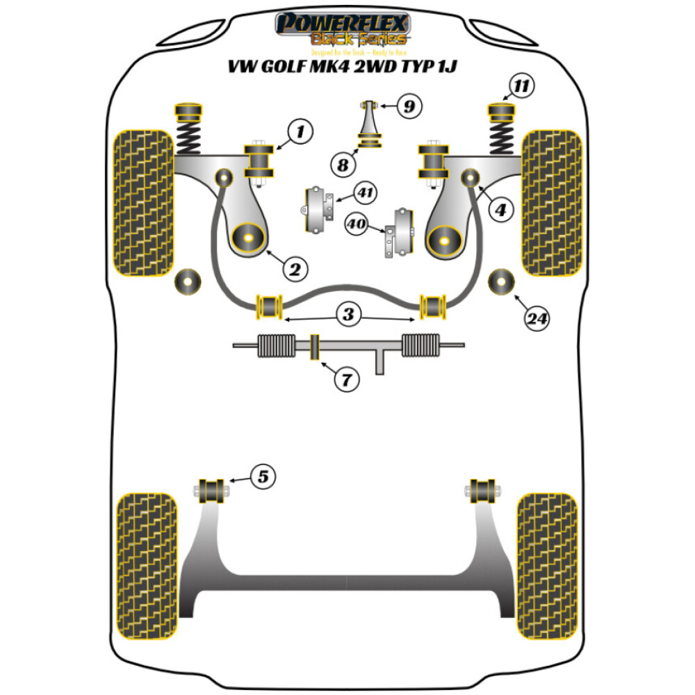 Powerflex Volkswagen   Golf MK4 2WD Typ 1J (1997-2004)  Inserto di montaggio del cambio superiore Fig.41 (1) PFF85-441BLK - immagine 2