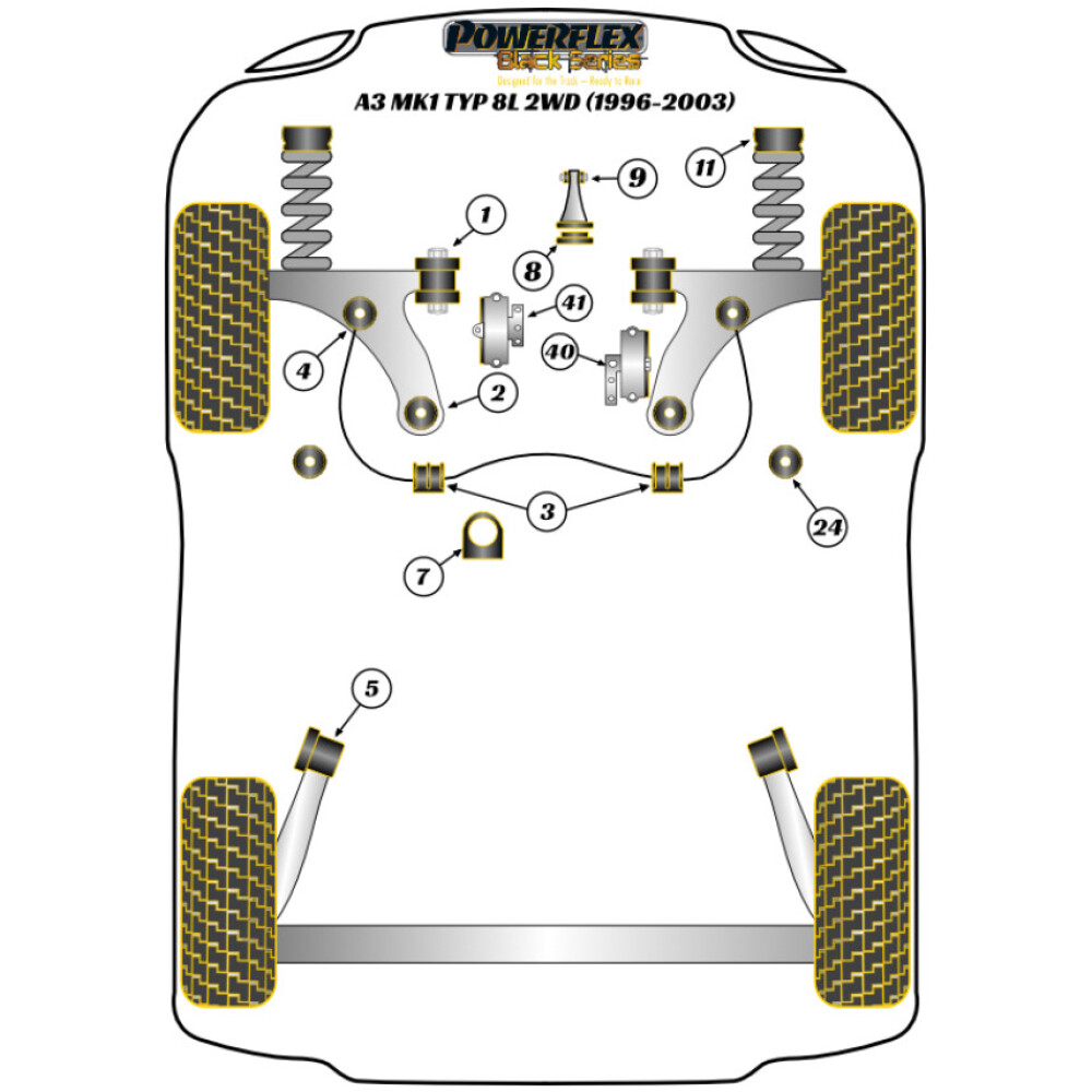 Powerflex Audi   A3 MK1 8L 2WD (1996-2003)  Boccola di montaggio superiore del montante anteriore Fig.11 (2) PFF85-430BLK - immagine 2