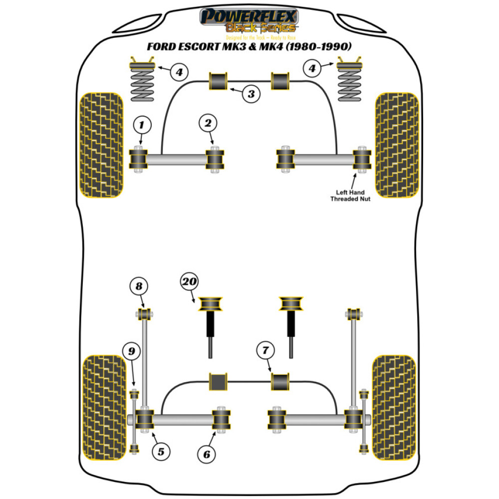 Powerflex Ford  Escort Mk3 & 4 incl. XR3i/RS1600i, Orion Mk1 & 2 (1980-1990)   Boccole del braccio oscillante posteriore al mozzo Fig.9 (4) PFR19-219BLK - immagine 2