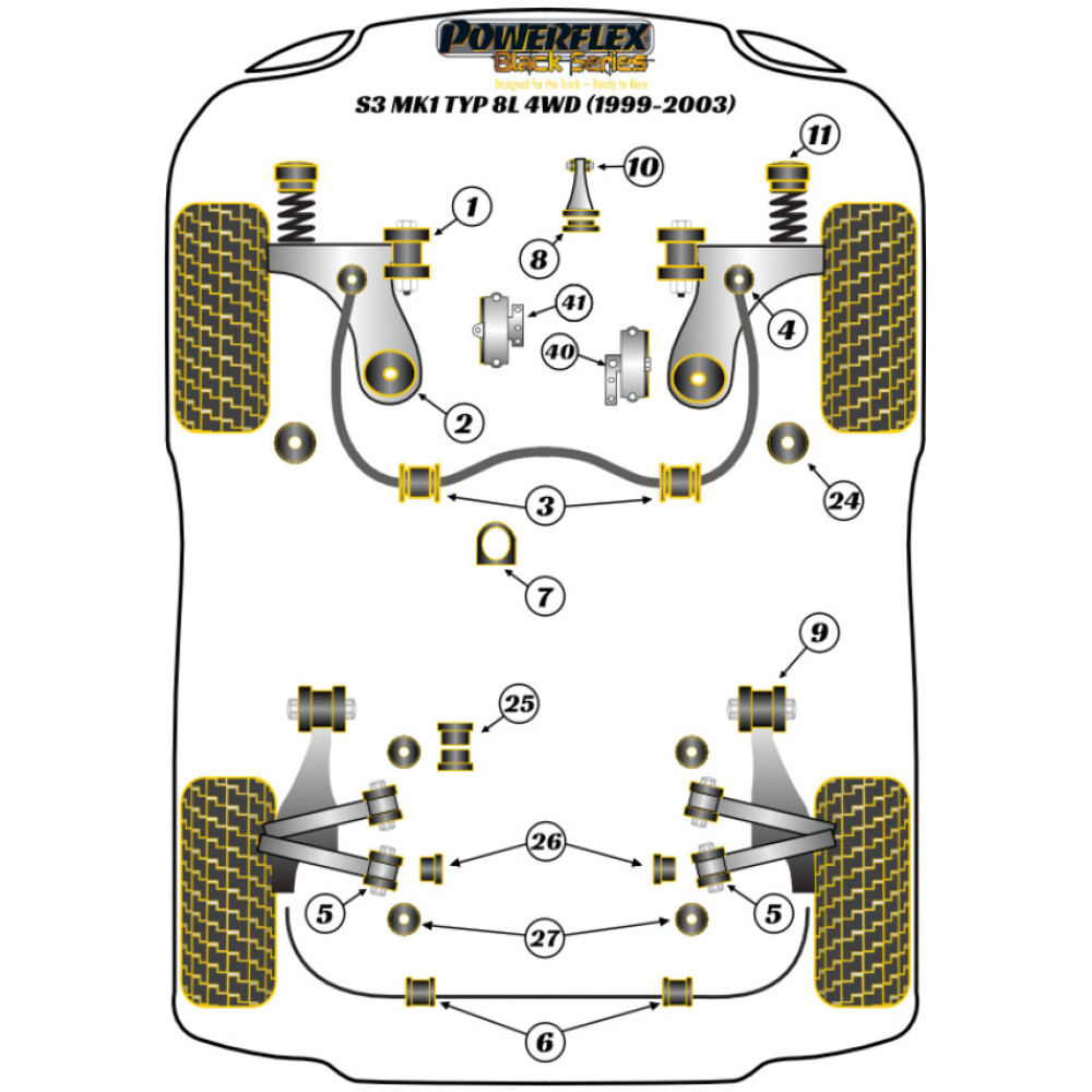 Powerflex Audi   A3 / S3 MK1 8L 4WD (1999-2003)  Boccola di montaggio superiore del montante anteriore Fig.11 (2) PFF85-430BLK - immagine 2
