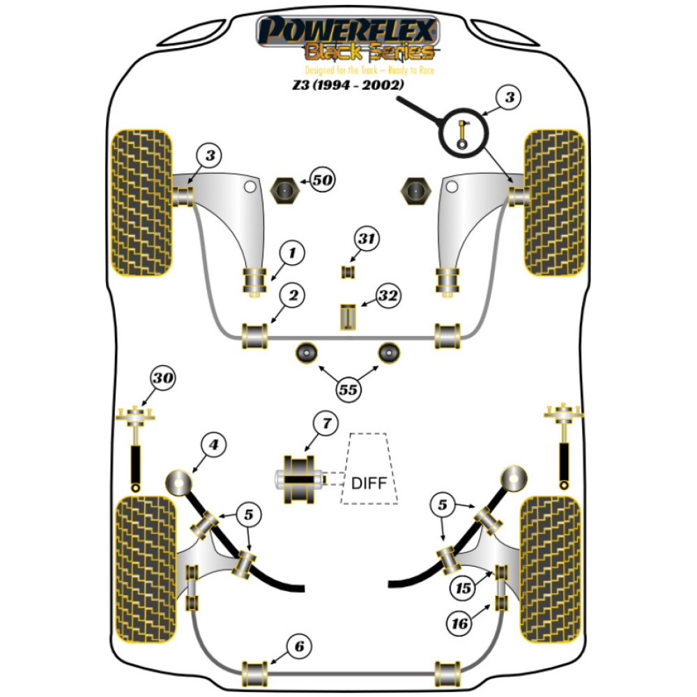 Powerflex BMW  Z3 incl. M (1994 - 2002)   Boccola posteriore del braccio del cambio Fig.32 (1) PFF5-4632BLK - immagine 2