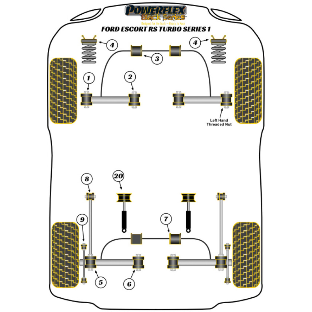 Powerflex Ford  Escort RS Turbo Series 1 (1984 - 1986)   Boccole del braccio oscillante posteriore al mozzo Fig.9 (4) PFR19-219BLK - immagine 2