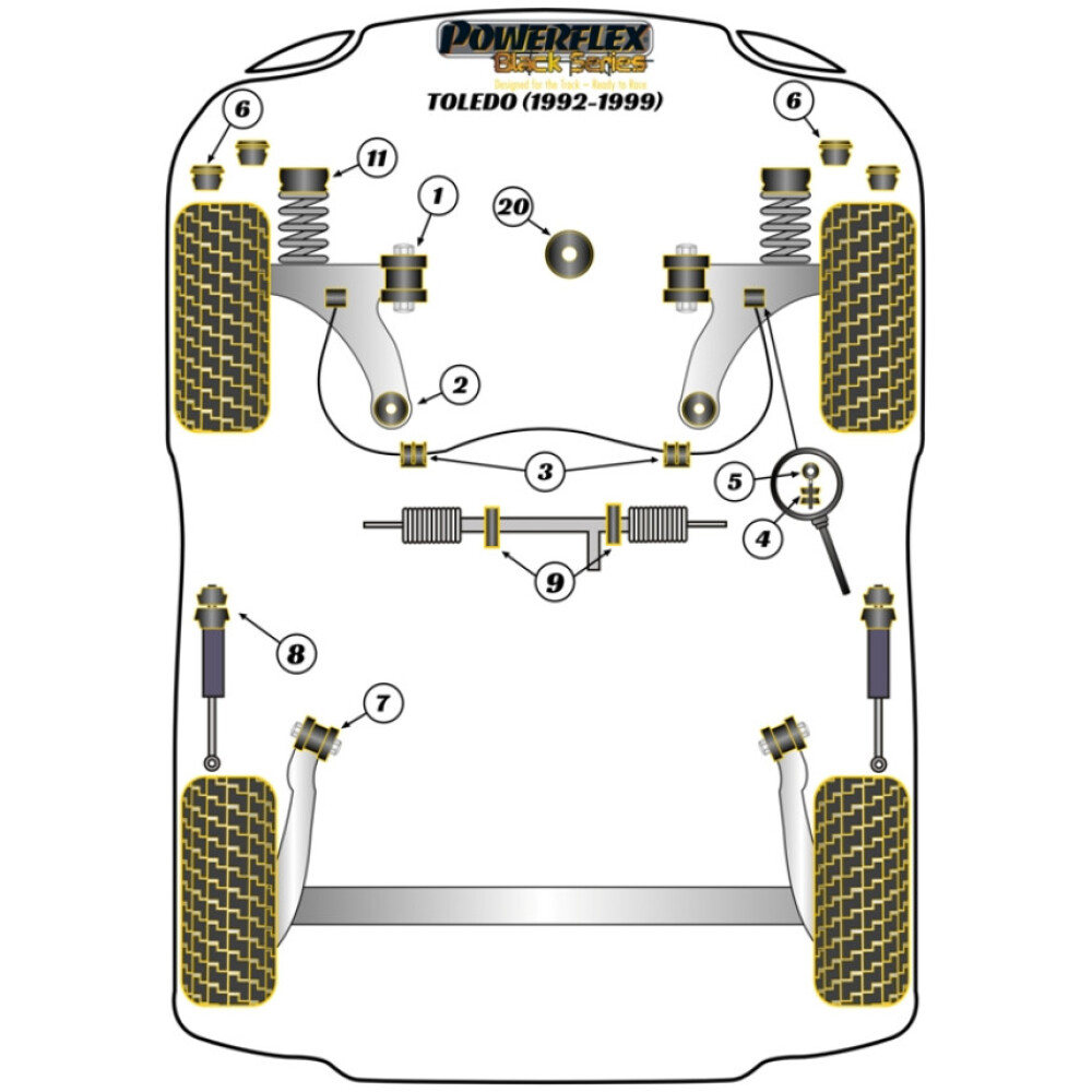 Powerflex Seat  Toledo MK1 1L (1992 - 1999)   Inserto supporto motore inferiore posteriore Fig.20 (1) PFF85-245BLK - immagine 2