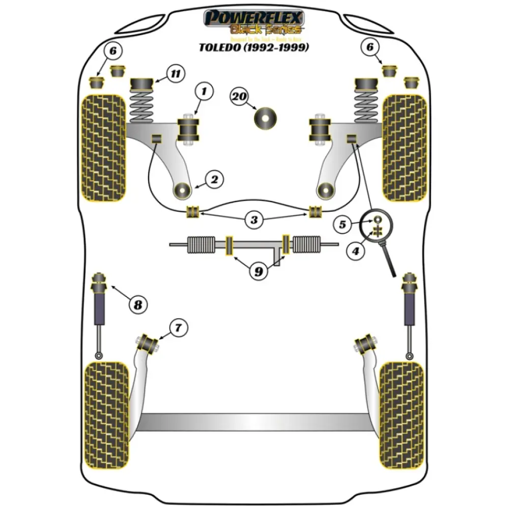 Powerflex Seat  Toledo MK1 1L (1992 - 1999)   Inserto supporto motore inferiore posteriore Fig.20 (1) PFF85-245BLK - immagine 2