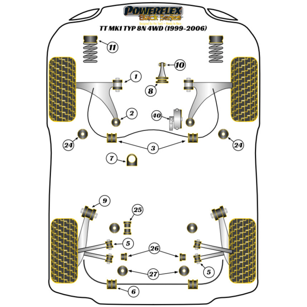 Powerflex Audi   TT Mk1 Typ 8N 4WD (1999-2006)  Boccola di montaggio superiore del montante anteriore Fig.11 (2) PFF85-430BLK - immagine 2